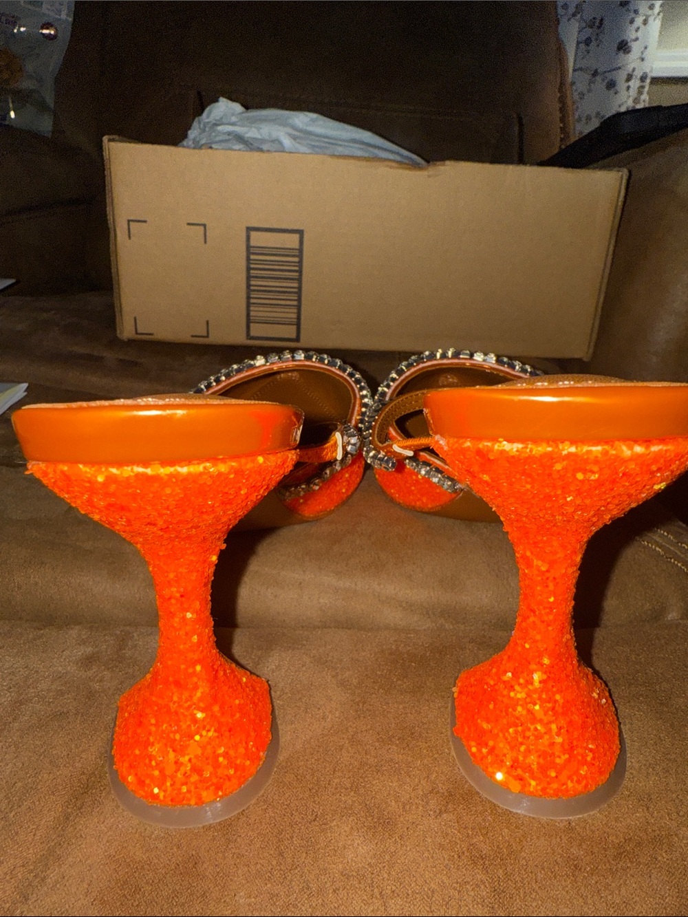 Vertundy Orange Glitter Pointed Toe Slingback Heels with Crystal Trim New Size 9 - Picture 5 of 7